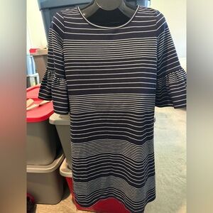 Navy and White Striped Ruffle Sleeve Dress mp1